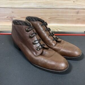 Munro American Ankle Boots Women 9 N Brown Leather Button USA Victorian Academia